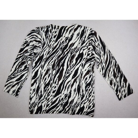 CHARTER CLUB - BLACK BROWN IVORY ZEBRA PRINT 3/4 SLEEVE CARDIGAN SWEATER - M - Picture 7 of 7